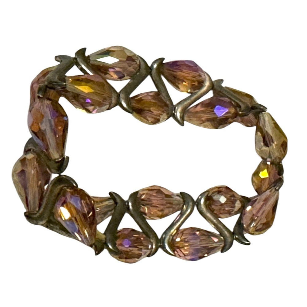 Amethyst Rhinestone Bracelet Pewter Accent